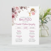 Uitnodiging Bautizo Schattige Bloemen Meisje Engel (Staand voorkant)