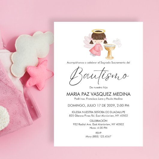 Uitnodiging Bautizo Schattige Meisje Engel Eenvoud