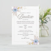 Uitnodiging Bautizo Spaanse Blauwe Bloemen Doop (Staand voorkant)