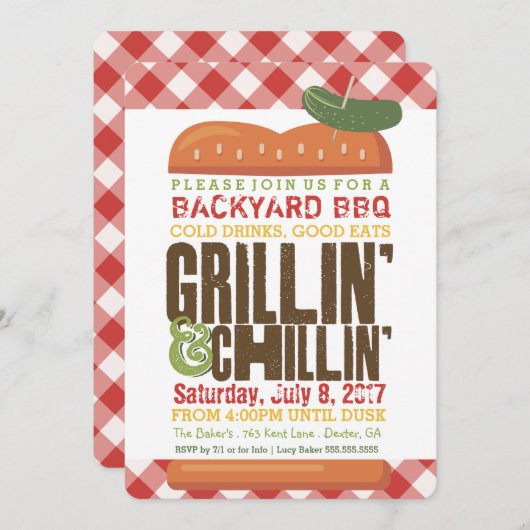 Uitnodiging BBQ - Birthday, Vakantie, Viering (Voorkant / Achterkant)