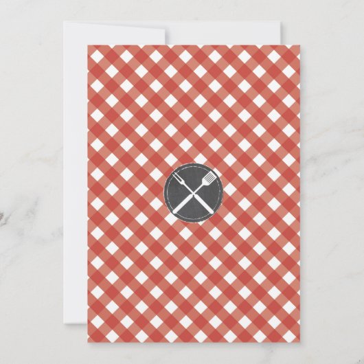 Uitnodiging BBQ Bruiloftsfeest Rood Gingham Krijt (Achterkant)