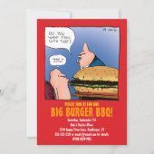 Uitnodiging BBQ met Funny Burger Cartoon (Voorkant)