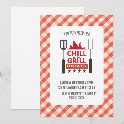 Uitnodiging BBQ-partij, formaat: 5 x 7 inch (Voorkant / Achterkant)