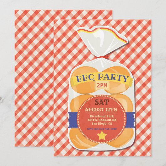 Uitnodiging BBQ Party Hamburger Buns (Voorkant / Achterkant)