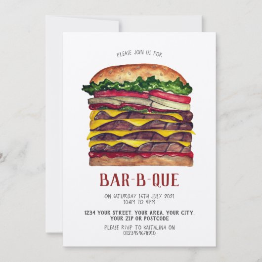 Uitnodiging BBQ reusachtige hamburger (Voorkant)