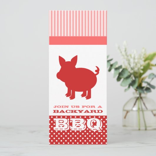 Uitnodiging BBQ - Rood en Roze Varken (Staand voorkant)