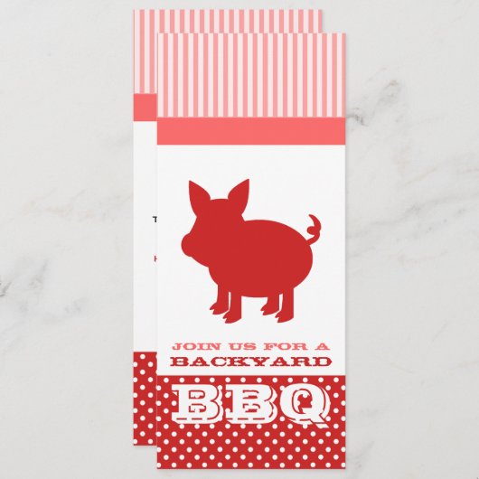 Uitnodiging BBQ - Rood en Roze Varken (Voorkant / Achterkant)