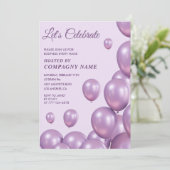 Uitnodiging bedrijfsfeest Ballonnen Chic Paars (Staand voorkant)