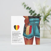 Uitnodiging Belgische Denim Girl Graduation Party (Staand voorkant)