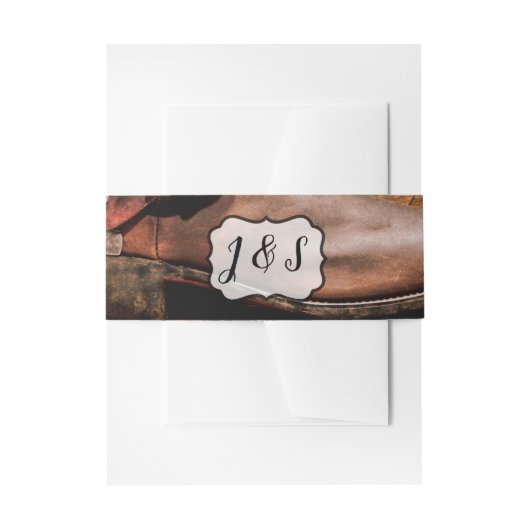 Uitnodiging Belly Band Cowboy laarzen Schuur Hout  Uitnodigingen Wikkel (Voorkant Voorbeeld)