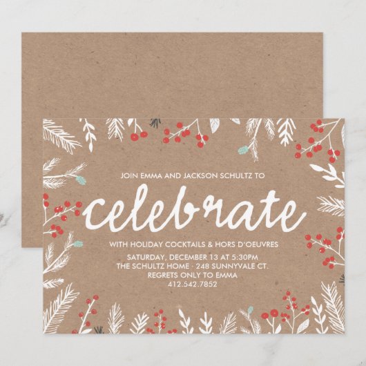 Uitnodiging Berry Celation Holiday Party (Voorkant / Achterkant)