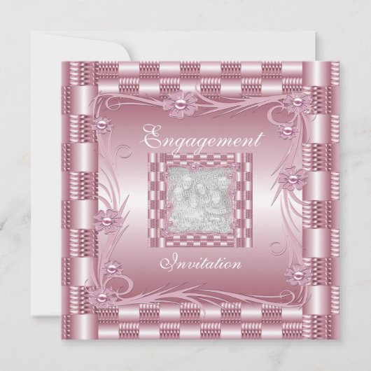 Uitnodiging Betrokkenheid Roze Art Deco Bloem (Voorkant)