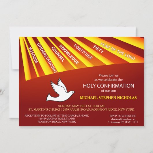Uitnodiging Bevestiging Goud en Rode Stralen (Voorkant)