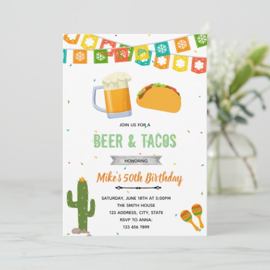 Uitnodiging bier- en taco-feestje (Staand voorkant)