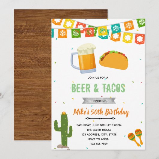 Uitnodiging bier- en taco-feestje (Voorkant / Achterkant)