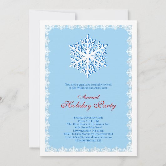 Uitnodiging Big Snowflake Holiday Party (Voorkant)