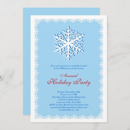 Uitnodiging Big Snowflake Holiday Party (Voorkant / Achterkant)