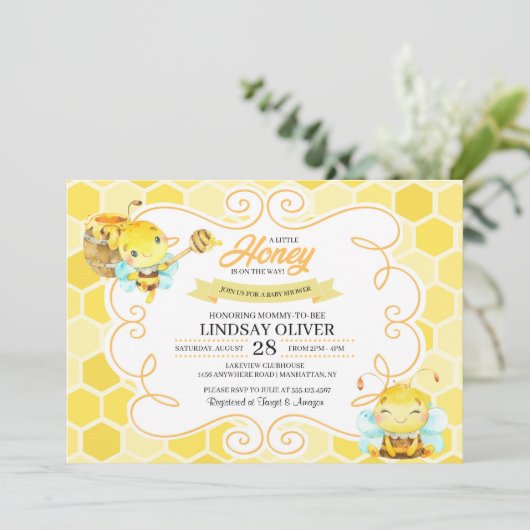 Uitnodiging bijen Baby shower (Staand voorkant)
