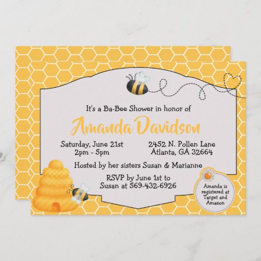 Uitnodiging bijen Baby shower (Voorkant / Achterkant)