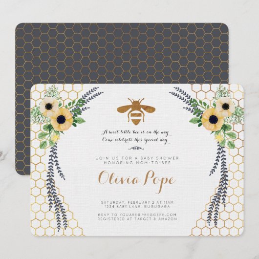 Uitnodiging bijen Baby shower (Voorkant / Achterkant)