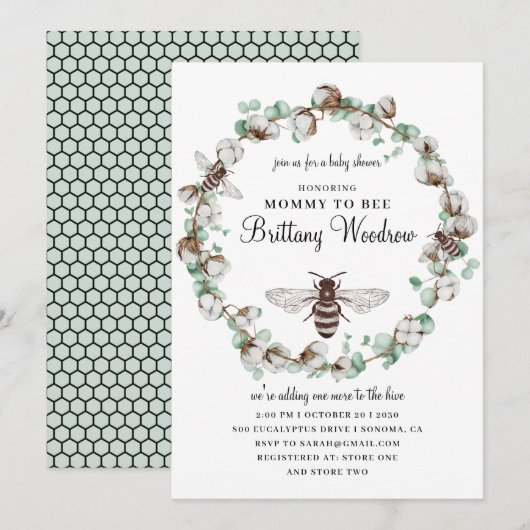 Uitnodiging bijen Baby shower (Voorkant / Achterkant)