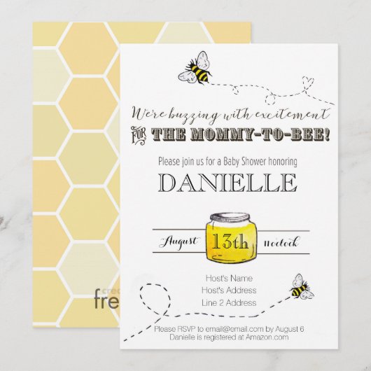 Uitnodiging bijen Baby shower (Voorkant / Achterkant)