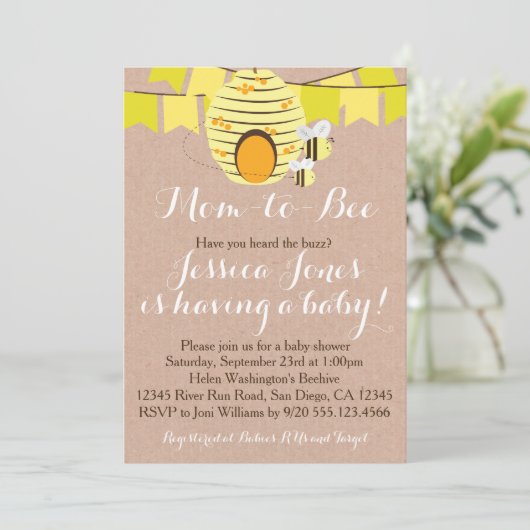 Uitnodiging bijen Baby shower (Staand voorkant)
