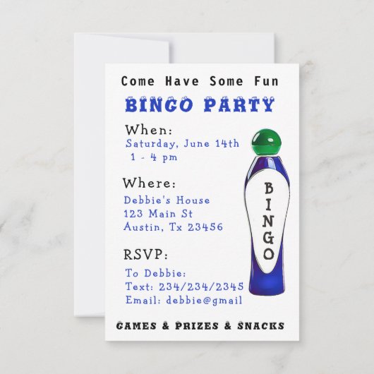 Uitnodiging BINGO-partij (Achterkant)