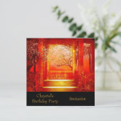 Uitnodiging Birthday Party Asian Scene Red (Staand voorkant)