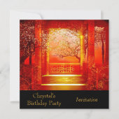 Uitnodiging Birthday Party Asian Scene Red (Voorkant)
