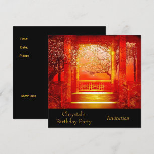 Uitnodiging Birthday Party Asian Scene Red