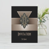 Uitnodiging Black Gold Biege Art Deco 5" x 7" (Staand voorkant)