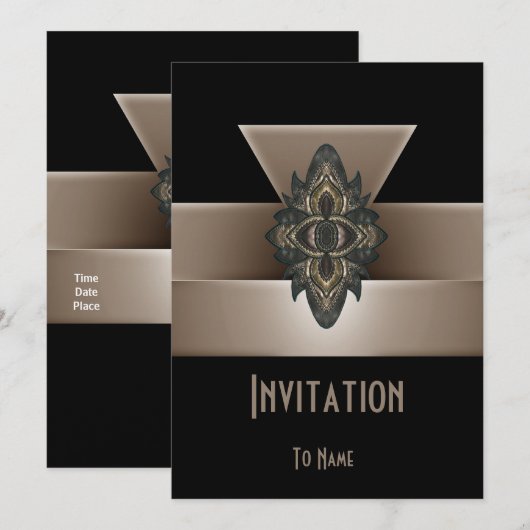 Uitnodiging Black Gold Biege Art Deco 5" x 7" (Voorkant / Achterkant)