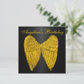 Uitnodiging Black Gold Wings (Staand voorkant)