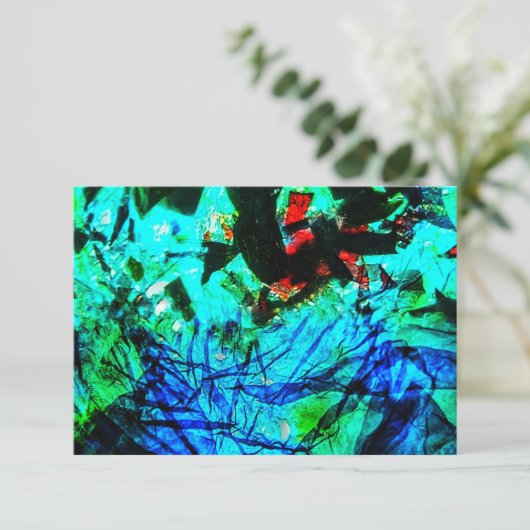 Uitnodiging blauw abstract gerecycled kunststofmot (Staand voorkant)