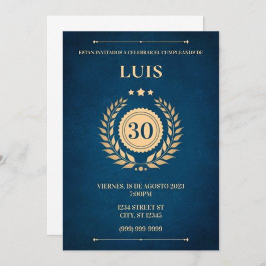 UITNODIGING BLAUW EN GOUD (Voorkant / Achterkant)