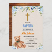 Uitnodiging blauwe bloem beer doop (Voorkant / Achterkant)