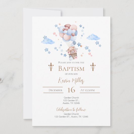 Uitnodiging blauwe jongensdoop (Voorkant)