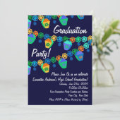 Uitnodiging Blauwe Lampionnen Luau Afstudeerfeest (Staand voorkant)