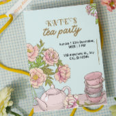 Uitnodiging Blauwe Mint Bloem Thee Feestje