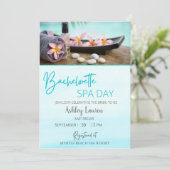 Uitnodiging blauwe spa voor vrijgezellenfeest (Staand voorkant)