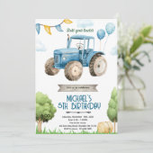 Uitnodiging blauwe tractor verjaardagsfeestje (Staand voorkant)