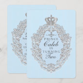 Uitnodiging Blauwe Vintage Sprookjesprins Feest (Voorkant / Achterkant)