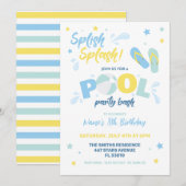 Uitnodiging Blauwe Zwembadfeestje (Voorkant / Achterkant)