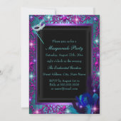 Uitnodiging blauwgroen en Paarse Masquerade Ball P (Achterkant)