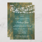 Uitnodiging blauwgroen Gold Lights Graduation Part (Voorkant / Achterkant)