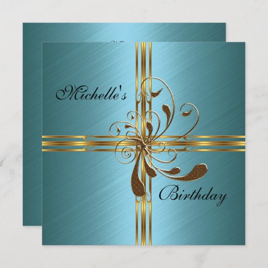 Uitnodiging Blauwgroen & Goud Abstract (Voorkant / Achterkant)