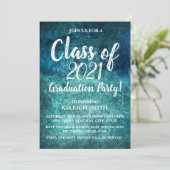 Uitnodiging blauwgroen Navy Blue White Graduation  (Staand voorkant)