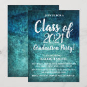 Uitnodiging blauwgroen Navy Blue White Graduation  (Voorkant / Achterkant)
