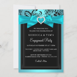 Uitnodiging blauwgroen Romantische Heart Engagemen